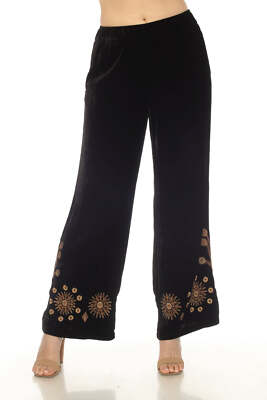 Pre-owned Johnny Was Jwla Black Heidi Velvet Embroidered Wide Leg Pants J68423