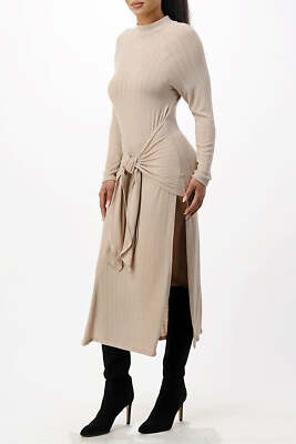 Womens Front Tie Midi Knit Long Sleeve Dress Winter Fashion 2022 Casual Wear