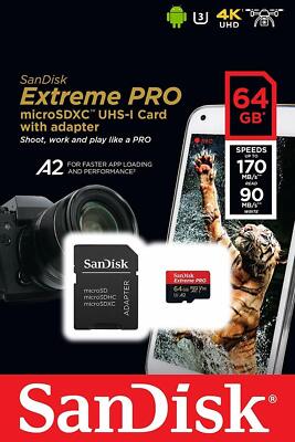 SanDisk 64GB Extreme Pro 170MB/s Micro SD Micro SDXC UHS-I U3 A2 V30 Memory Card