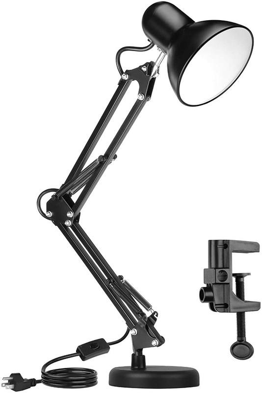 Metal Desk Lamp Adjustable Swing Arm with Interchangeable Base And