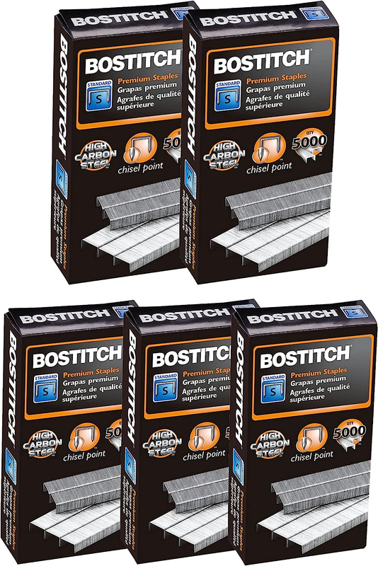 Bostitch Standard Staples, 1/4&Prime; Length,Full Strip Staples, 5000 per Box, 5-Pack