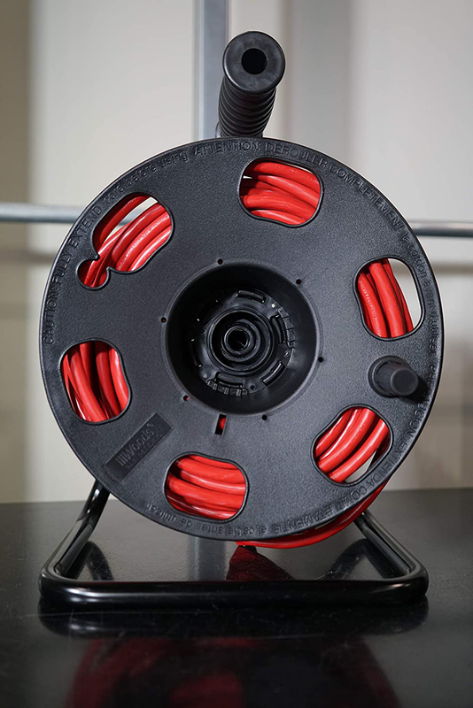 Metal Extension Cord Reel Stand In Black Snap Together Design 14/3 Gauge Cord