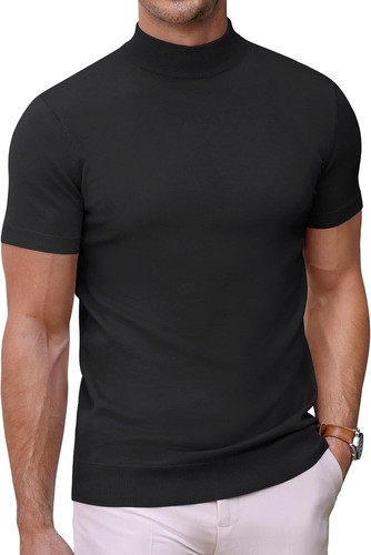 COOFANDY Mens Mock Turtleneck Sweater Short Sleeve Solid 3X