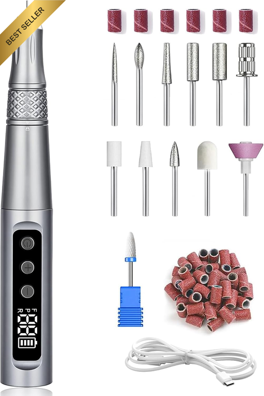 Nail Drill 35000RPM, Rechargeable Cordless Electric Nail File Kit, Professional