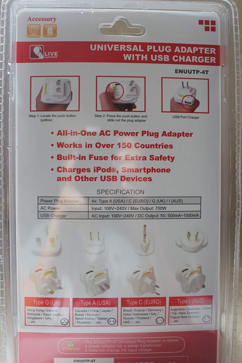 Encore ENUUTP-4T USB Charger & Universal Plug Adapter