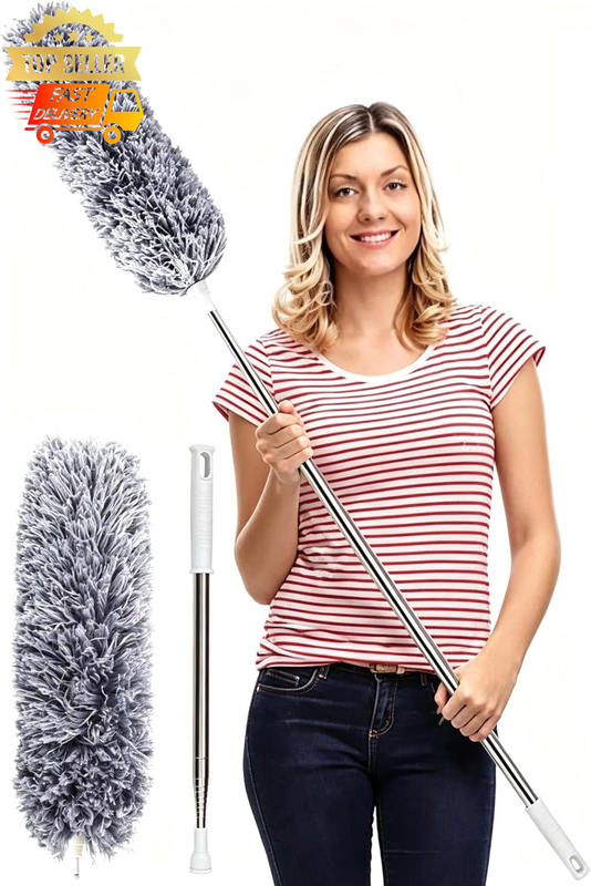 Extendable Microfiber Duster 30"-100" Bendable for High Ceilings, Fans, Blinds