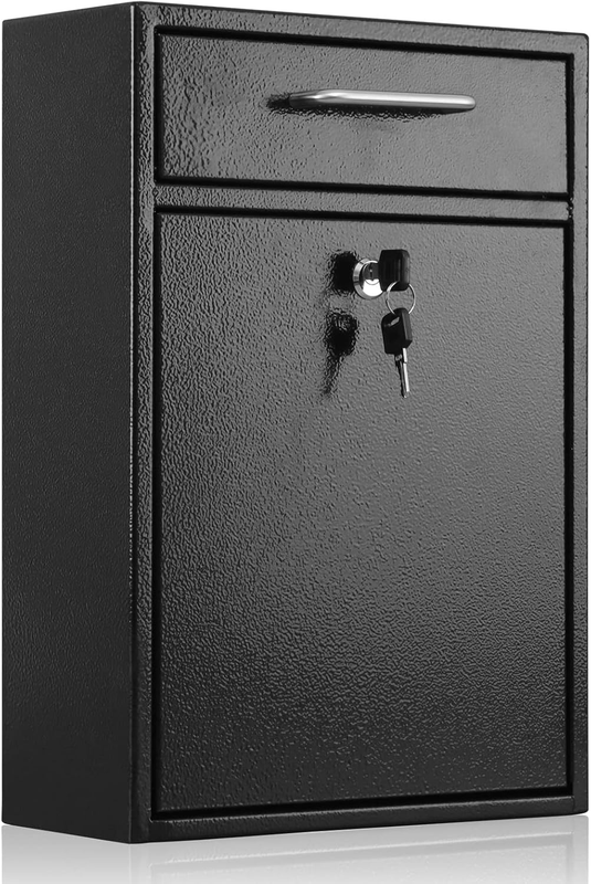 Metal Mailbox Wall Mount, Locking Mailbox with Key Lock, Large Mailbox with Lock, Hanging Secure Postbox, Security Key Drop Box, Collection Boxes, Black,Xl Large