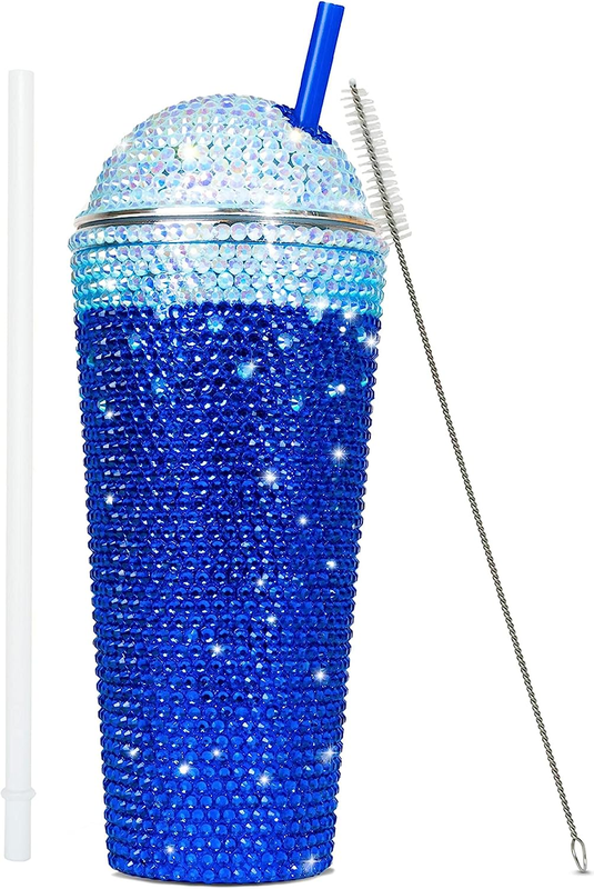 Bling Cup Blue | Handmade Rhinestones Tumbler | Glitter Water Bottle | Sparkly B