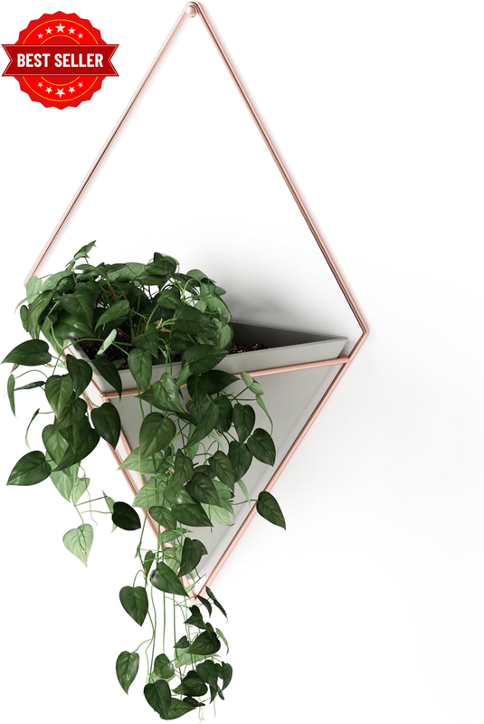 470752-633 Trigg Hanging Planter, Large, Concrete/Copper Decor