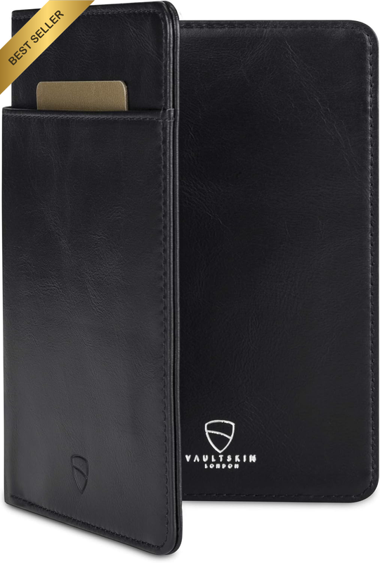 RFID Blocking Leather Passport and Vaccine Card Holder Travel Case Black