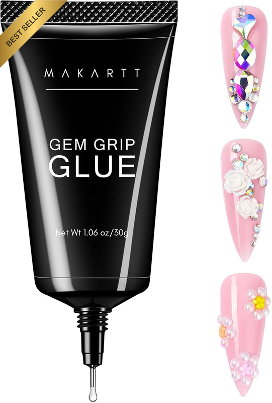 No Wipe Rhinestone Glue for Nails, Super Strong Nail Charm Glue Bling Gel for 3D