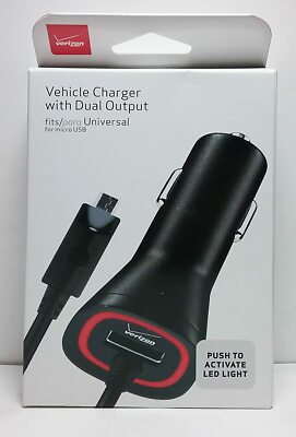 Verizon MIcro USB OEM Vehicle Charger Dual Output Led Light New