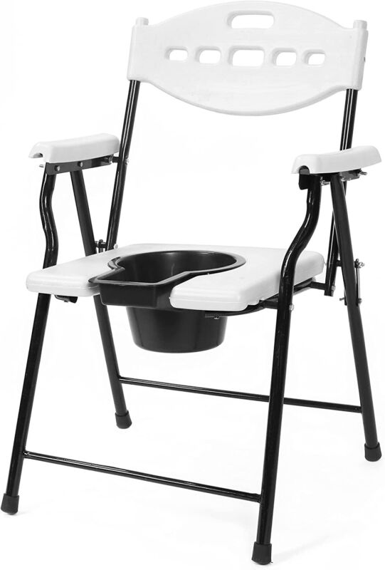 Commode Chair With Toilet Seat Anti-Skid Folding chair for Elderly Disable 