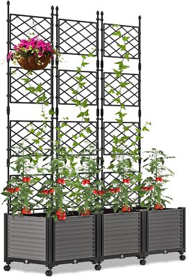 NAIZEA 63'' H Planter Box Raised Garden Bed with Trellis & Wheels Planter Box