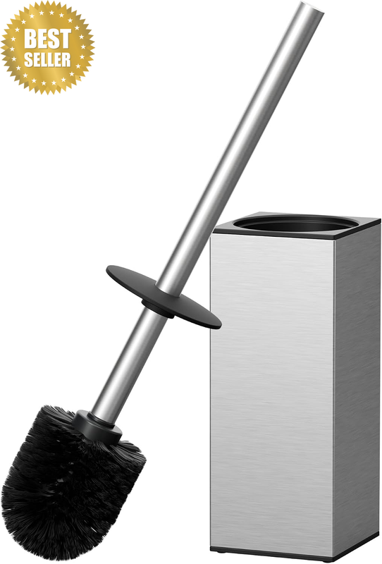 Toilet Brush and Holder Set, Heavy Duty 304 Stainless Steel Base Square and Long