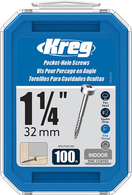 SPS-F125-100 Zinc Pocket Screws, 1-1/4 Inch #6 Fine Thread, Pan Head (100