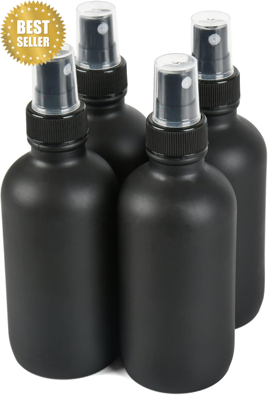 4 PCS, 3.38 Oz Spray Bottles, Black Frosted Glass Small Spray Bottles, Fine Mist