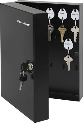 First Alert 3060F Steel Wall Mount Key Cabinet Black Holds 28 Keys New/Key Caps