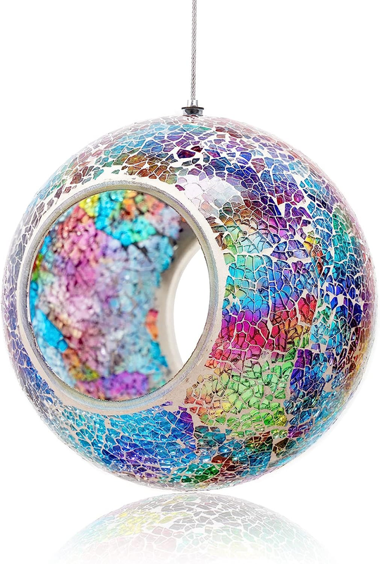 Mosaic Fly Through Bird Feeder For Outside Hanging With Round Shape