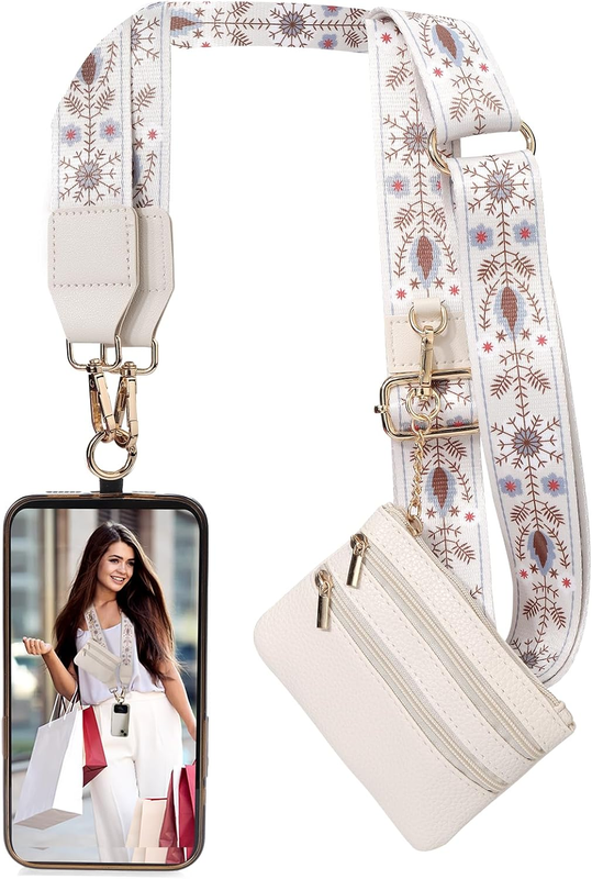 Clip and Go Strap for Phone with Wallet Crossbody, Phone Strap with Zippered Wallet, Adjustable anti Theft Cellphone Lanyard for Women, Cellphone Chain Accessories,Multicolor 9