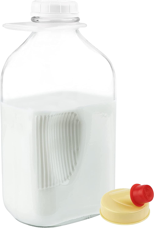 64 Oz Glass Milk Bottle with Lids, Half Gallon Carafe, Container for Refrigerato
