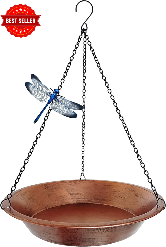 Hanging Bird Bath for Outdoor, Antique Copper Metal Bird Feeder Birdbath Bowl wi