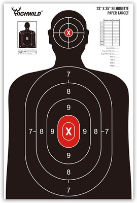 Highwild Shooting Range Silhouette Paper Target - 23X35 Inches White & Black 