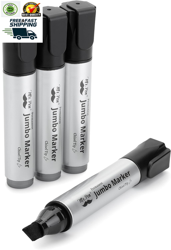 - Jumbo Permanent Markers, 4 Pack, Chisel Tip, Black Markers Permanent, Permanen