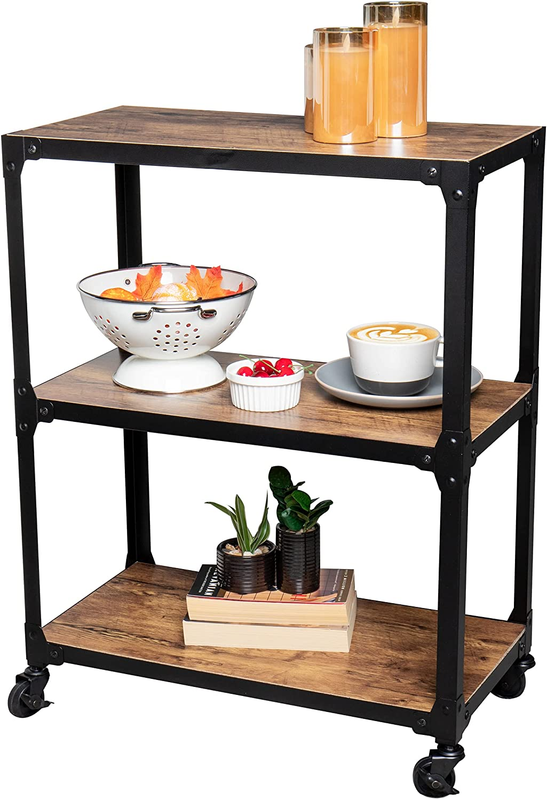 Rolling Bar Cart [3 Tier] Kitchen Microwave Cart Island on Wheels Coffee Station