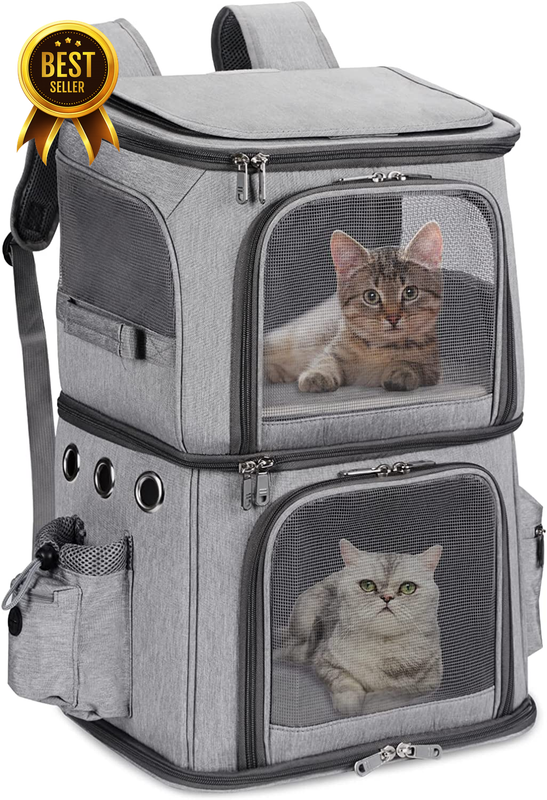 Double-Compartment Cat Backpack Carrier for 2 Pets up to 18 Lbs