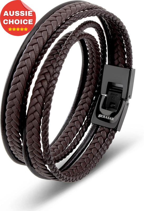 Men's Black Brown Leather Wrap Bracelet Adjustable Stylish Gift
