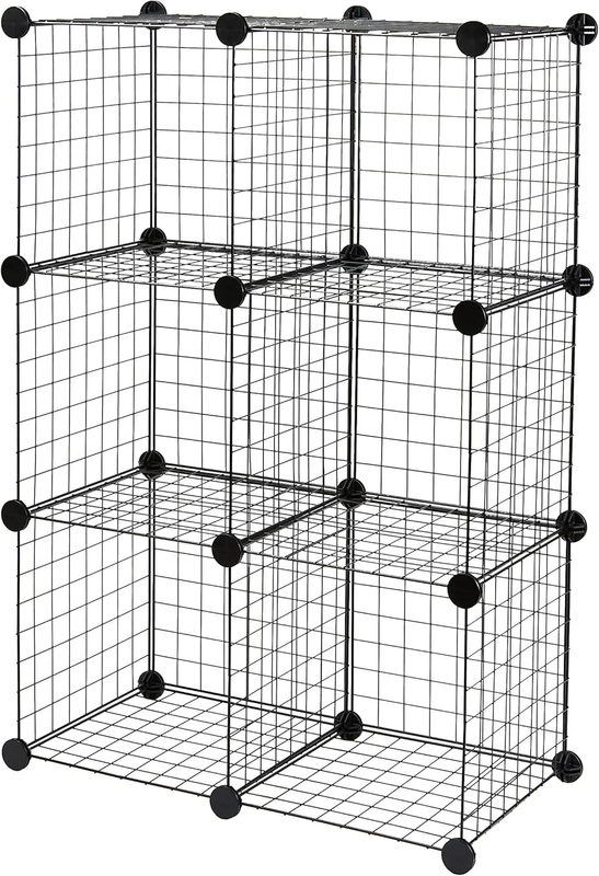 6-Cube Wire Grid Stackable Storage Shelves, 30.48 X 30.48 Cm, Black, 32 Cm D X 6