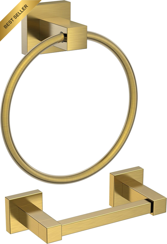 Toilet Roll Holder, Wall Mount Pivoting Towel Ring Set, SUS304 Stainless Steel B