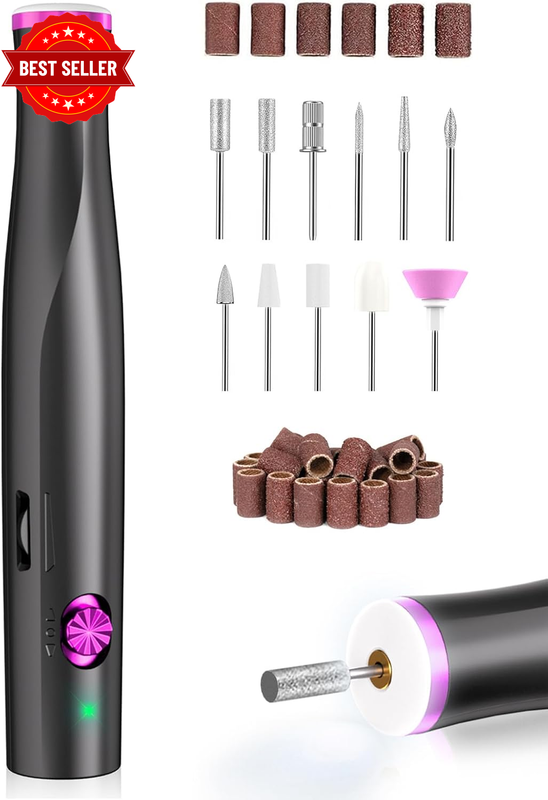 Cordless Nail Drill, Portable Electric Nail File with LED Light for Acrylic Gel