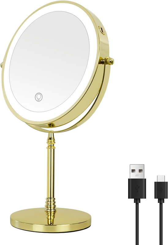 Rechargeable Lighted Makeup Mirror 10X Magnification Vanity Mirror Tabletop Two-