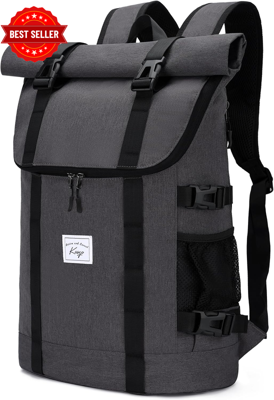 Laptop Backpack for Men,  15.6 Inch Roll Top Rucksack, Water Resistant Work Scho