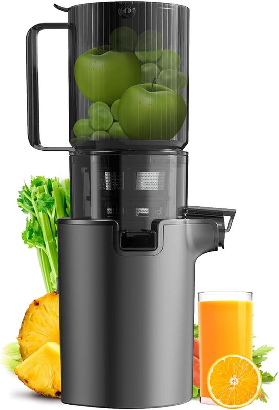Slow cold press juicer: 4.1" wide chute, pure juice from veggies/fruits