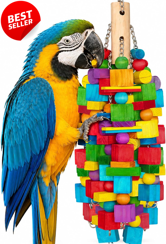 20in XL Parrot Bird Toy Natural Wood Blocks Chew Foraging Cage Toy Macaw - US