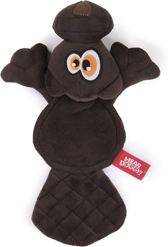 Hear Doggy Flattie Brown Beaver Ultrasonic Silent Squeaker Dog Toy, 58519 Large