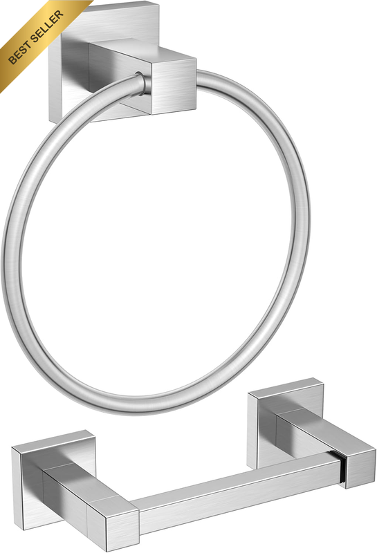 Toilet Roll Holder, Wall Mount Pivoting Towel Ring Set, SUS304 Stainless Steel B