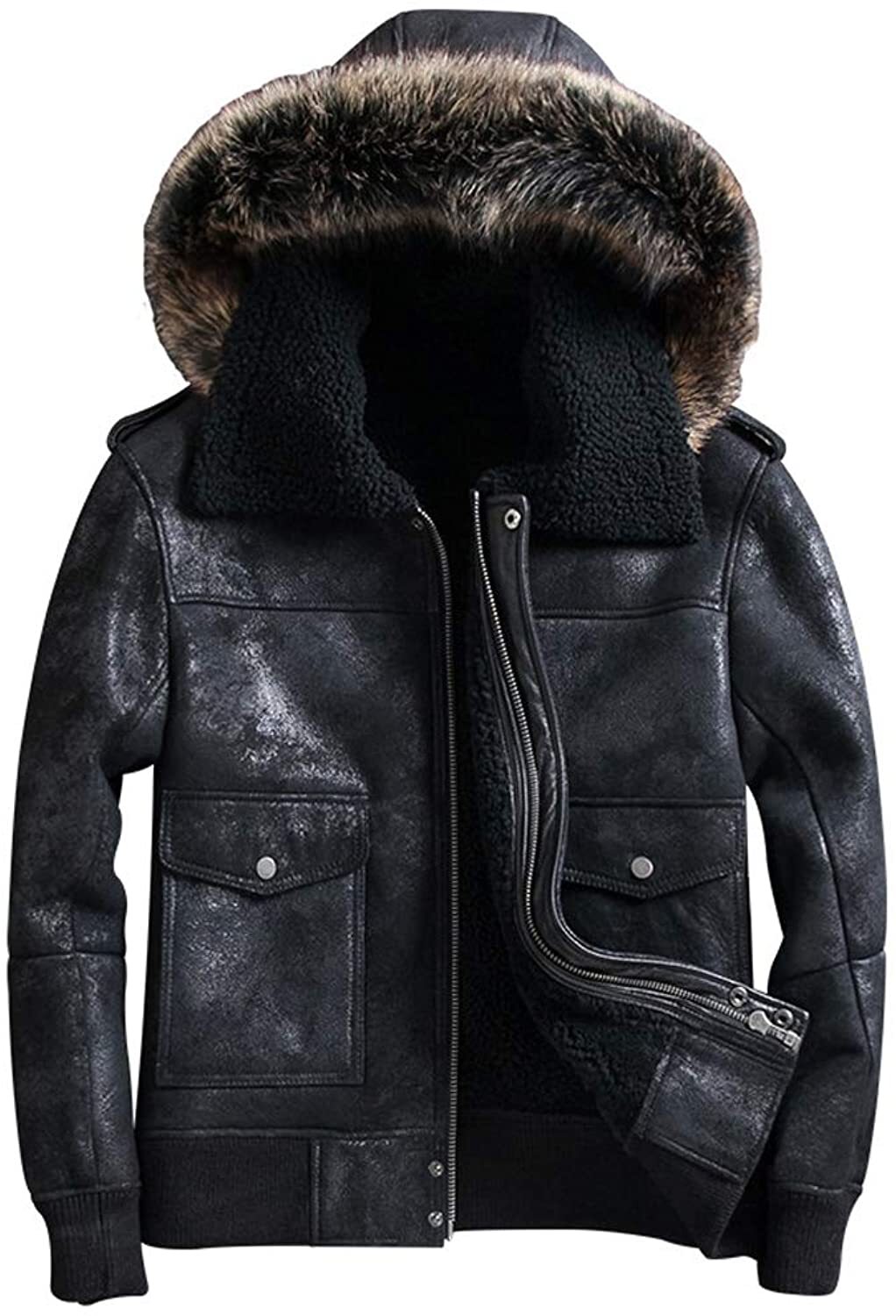 Pre-owned Bomber Men's Black B3 Raf Flight  Aviator Real Sheepskin Shearling Leather Jacket