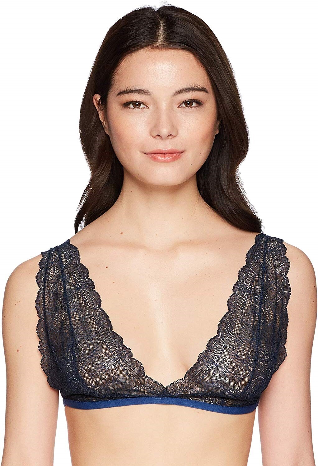 Skin 168514 Womens Willow Scalloped Edges Lace Bralette Bra Indigo Size Small