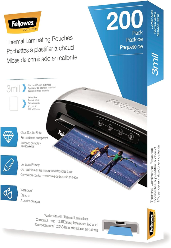 Thermal Laminating Pouches, Letter Size Sheets 9 x 11.5-Inches, 3 mil, 200 Pack
