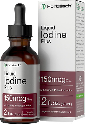 Liquid Iodine Solution Drops 2 Fl Oz 150 Mcg & Potassium Supplement Vegetarian N