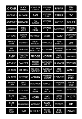 96 Black / White Boat Marine Electric Dash Panel Switch Label Sticker Decal Pack