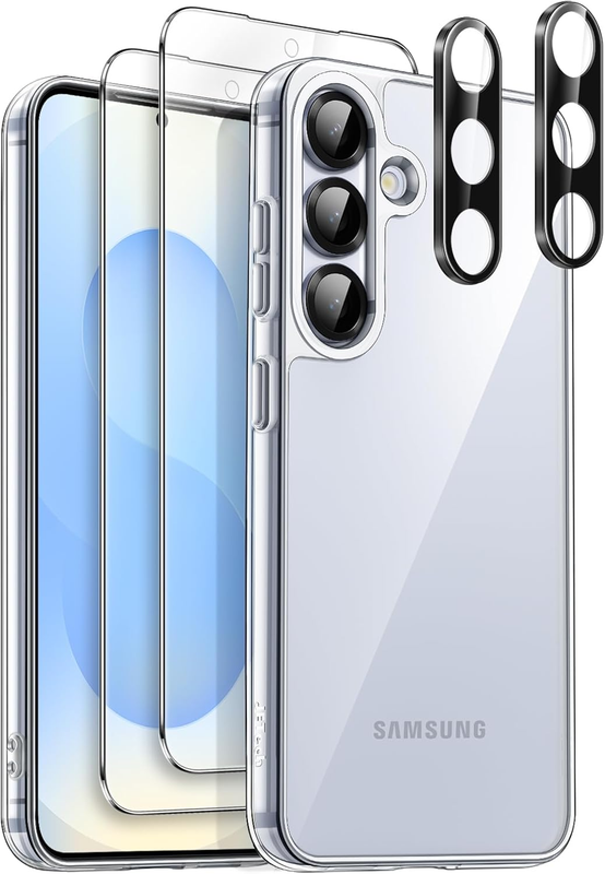 5 in 1 Case for Samsung Galaxy S25 5G with 2-Pack Each Tempered Glass Screen Pro