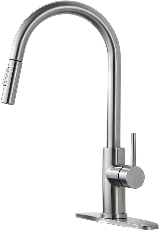 Brushed Nickel,modern Kitchen Sink Faucet With Pull-down Spr