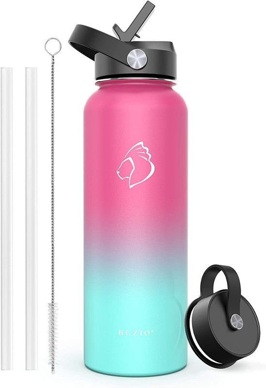 Buzio Water Bottle with Straw Lid & Flex Cap Stainless Steel Vacuum Water Flask