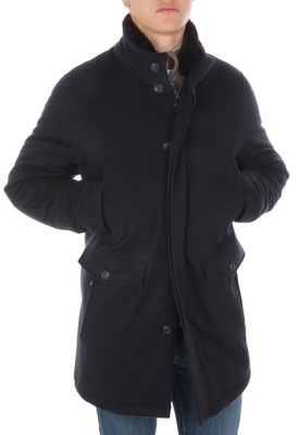 Pre-owned Corneliani Mens Shearling Neck Wool Down Jacket 40 Navy It 50 - $1495 In Blue