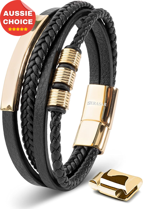 Men's Black Genuine Leather Bracelet Brave Stylish Fashion Accessory